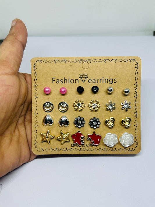 Korean 12-Pair Fun & Elegant Mixed Stud Earring Set