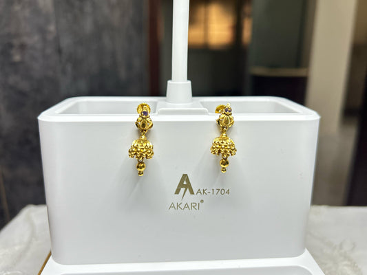 Miniature Temple-Inspired Gold Jhumkis