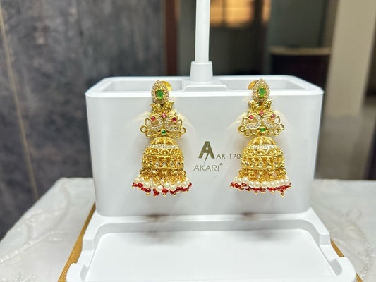 Regal Kundan Pearl Jhumka Earrings
